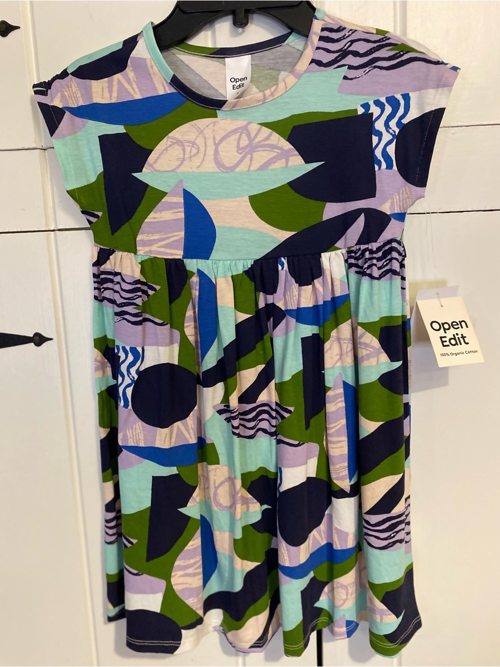 Open Edit Girls Organic Cotton dress in a geometric and wave print. Size 5 NWT.